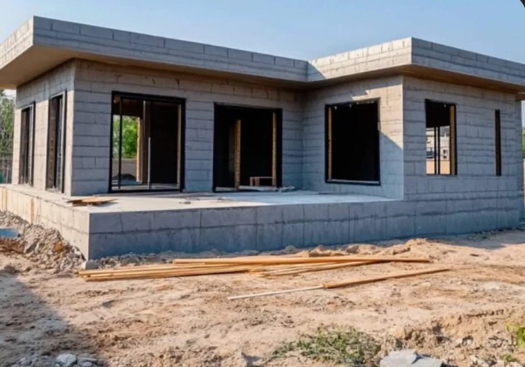 A Geo-Build house shell under construction